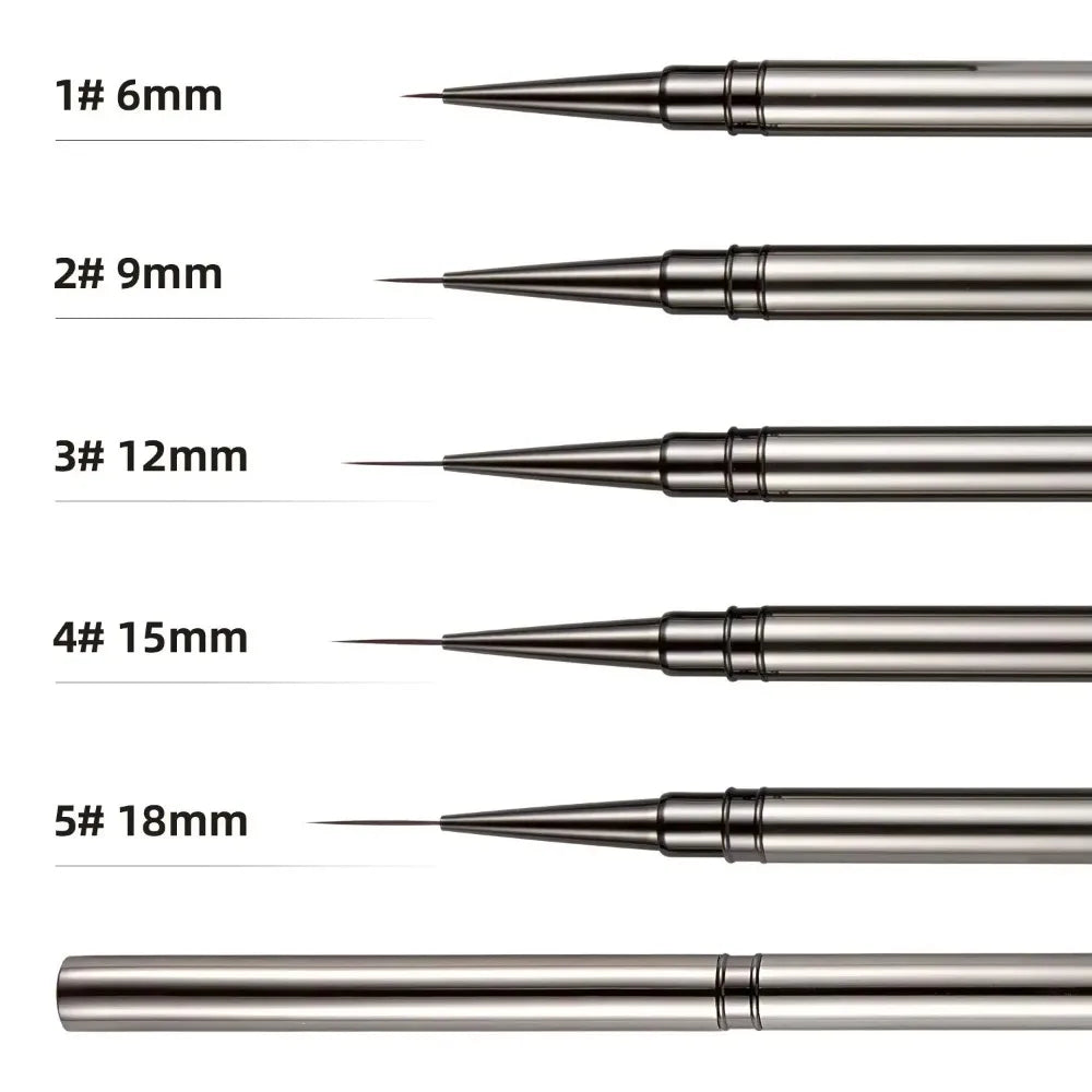 5PCS 6/9/12/15/18mm Nail Liner Brush Set Drawing Lines Stripe Painting Flower Pen Nail Art Manicure Metal Handle Brush Set