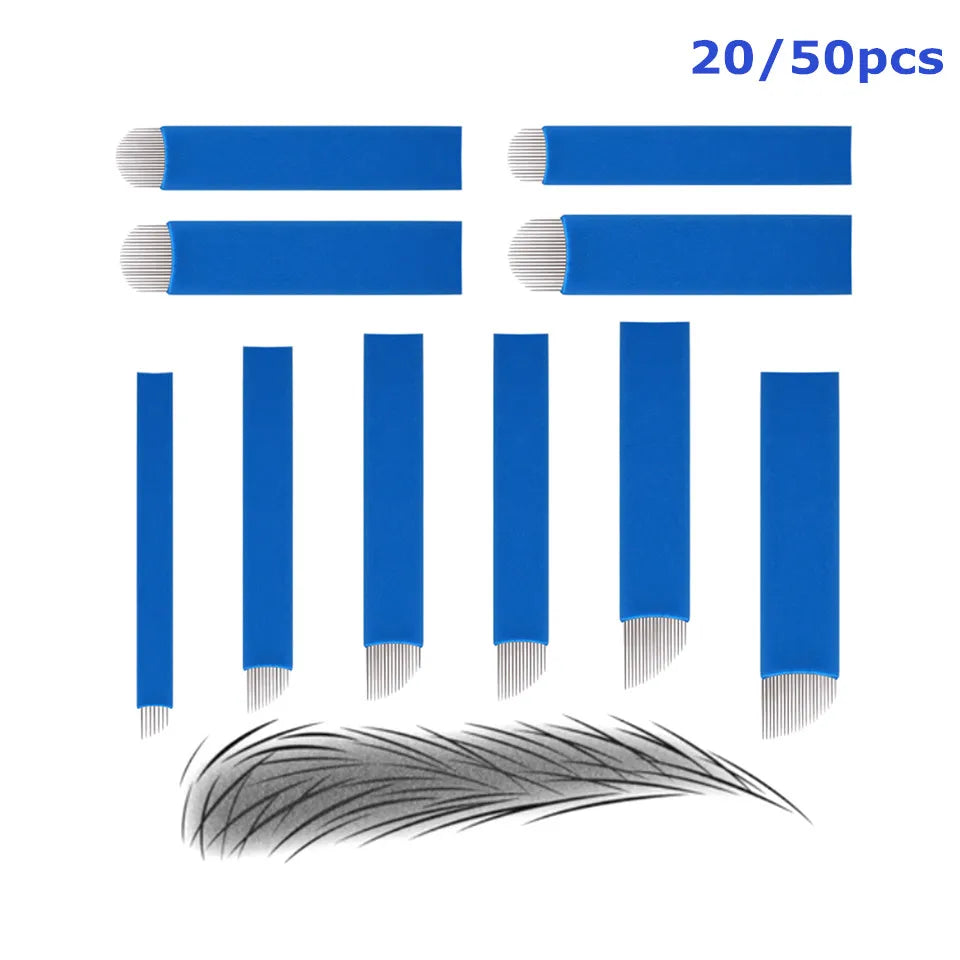 20/50pcs Microblading 0.18-0.25mm Tebori Blades Needles Tattoo Needle 7 9 11 12 14 16 18 21 Pin U shape Eyebrow Needles Makeup