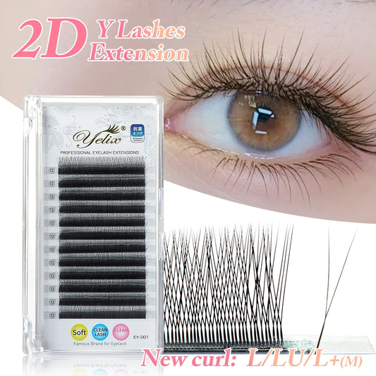 Yelix 2D Y Shape Eyelashes Extension Hand Woven Premium B C D L M Natural Single Tip Lashes Supplies Makeup Mesh Net Cross Lash