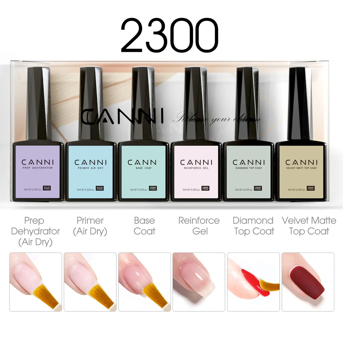 9ml CANNI TPO FREE HEMA FREE Ultra Consistency Nail Gel Polish Set Round Brush Semi Permanent Soak Off UV LED Gel Nail Kit