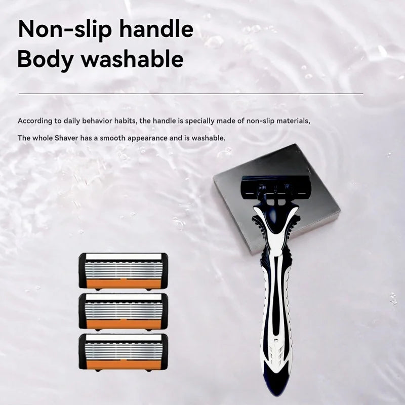 1 Handle + 3/6/12 Blades/ Men Women Manual Safety Razor 6-Layer Stainless Steel Hair Removal Shaving Replaceable Shaver Head