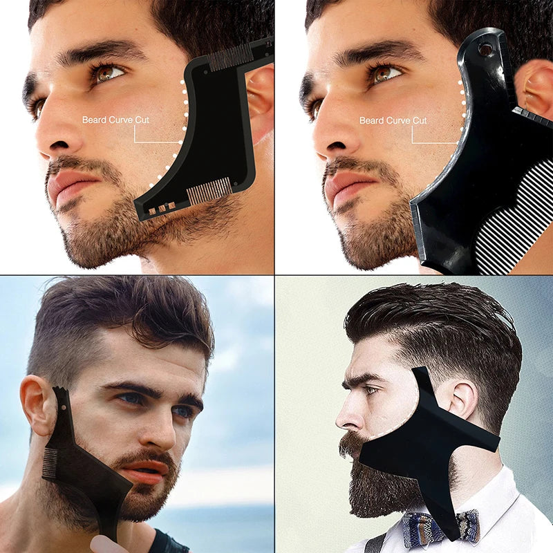Men's All-in-One Beard Styling Comb - Creative Beard Stencil and Shaping Template Tools for Perfectly Groomed Facial Hair