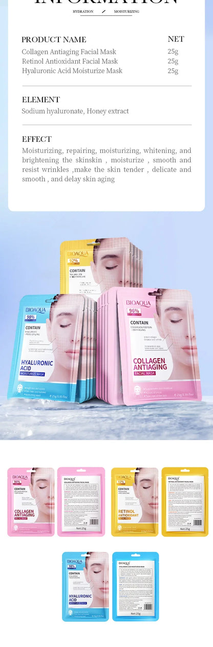 b 15pcs BIOAQUA Retinol Collagen Anti Wrinkle Facial Masks Moisturizing Anti-aging whitening Face Mask Facial Skin Care Products