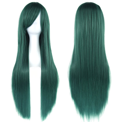 Soowee 80cm Long Synthetic Hair White Purple Cosplay Wigs Party Black Hair Straight Wig Hairpiece for Women