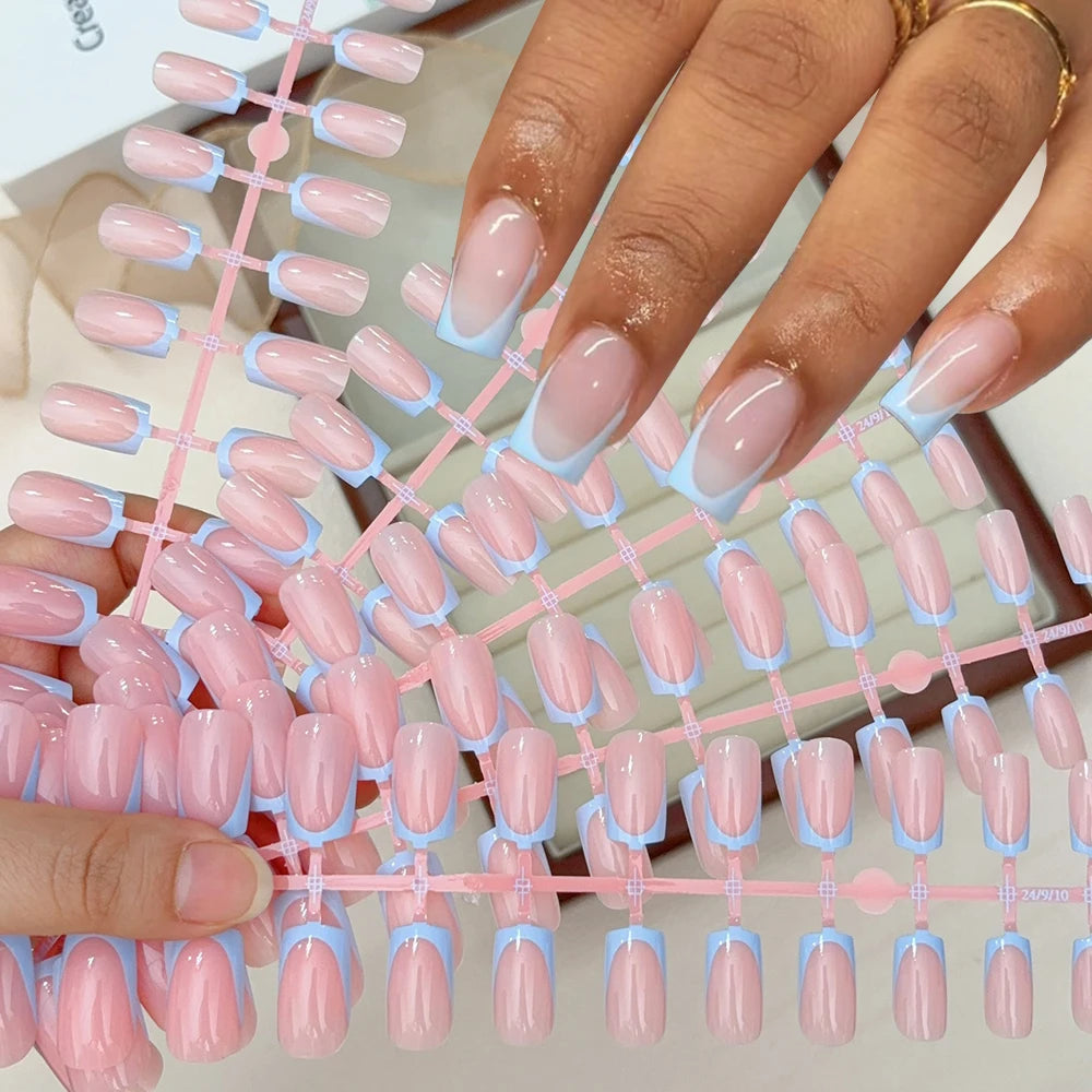 120Pcs Short Square Red French Valentine's Day Fake Nails Nude Pink Glossy Acrylic False Nails Simple Wearable Press on NailTips