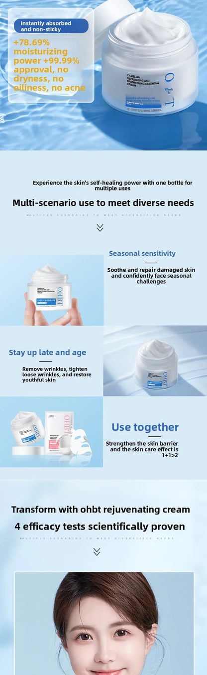 OHBT Camellia Face Cream, Plant Whitening Anti-wrinkle Moisturizing Facial Cream, Antioxidant Brightening Essence Cream 50g