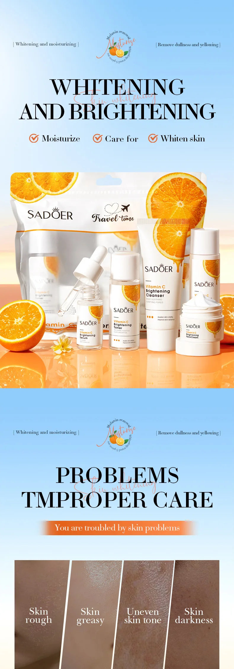Orange Vitamin C Brightening Travel Kit 5-Piece – Hydrating Radiance-Boost Skincare Set for Fast Glow & Daily Moisture