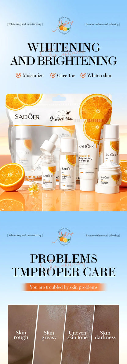 Orange Vitamin C Brightening Travel Kit 5-Piece – Hydrating Radiance-Boost Skincare Set for Fast Glow & Daily Moisture
