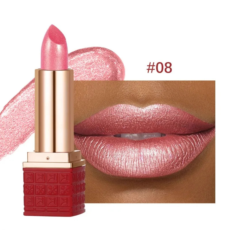 Lipstick Waterproof Long Lasting Moisturizing Golden Shining Non-stick Cup Pearlescent Diamond Lip Tint Red Sexy Lips Makeup