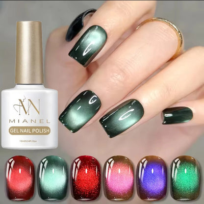 10ML 1-21PCS 2025 Autumn New Emerald Green Magnet Cat's Eye Gel Nail Polish Green Whitening Glass Bead Cat Eye Nail Polish