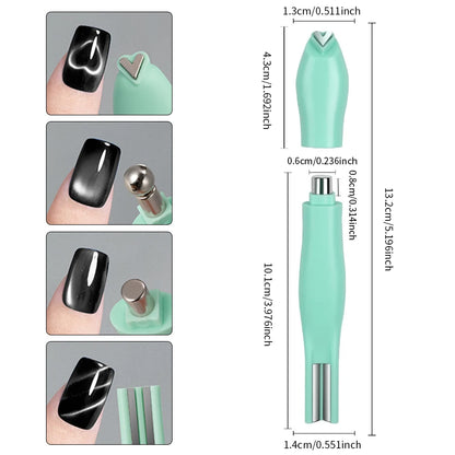 RSNAIL 4 in 1 Cat Eye Nail Magnet 3D Love Heart Nail Magnet Tool Green Multifunctional Nail Magnetic Stick for DIY Gel Polishing