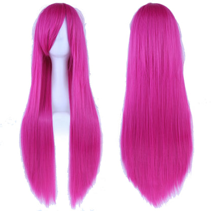 Soowee 80cm Long Synthetic Hair White Purple Cosplay Wigs Party Black Hair Straight Wig Hairpiece for Women