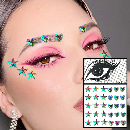 Red Heart Face Jewelry Temporary Tattoos Eye Forehead Diamonds Jewels Makeup Sticker Sparkle Water Drop Gems Nail Art Festival