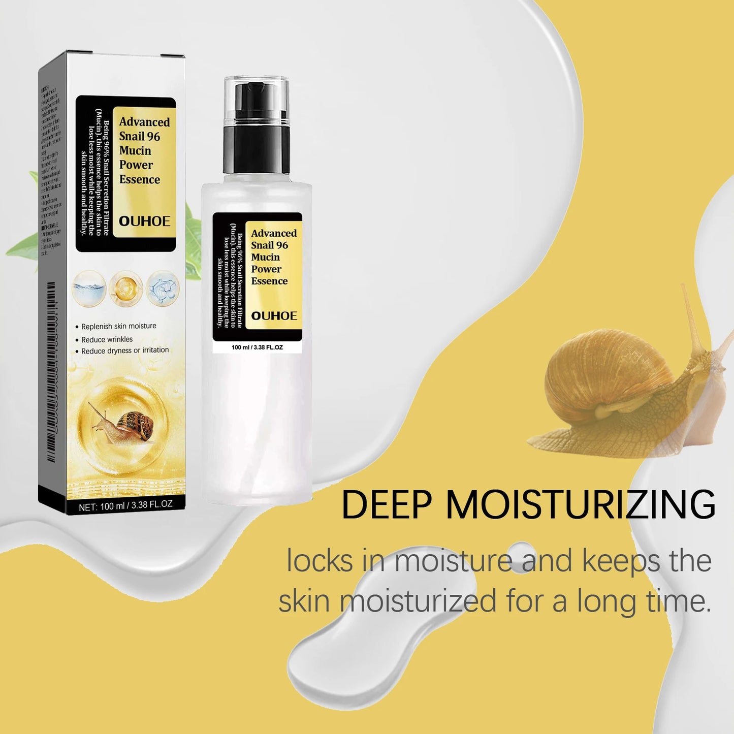 OUHOE Snail 96 Mucin Moisturizing Serum Deep Hydration Lock Winter Barrier Protection Gentle Care Nourishing Skin Quickly Absorb