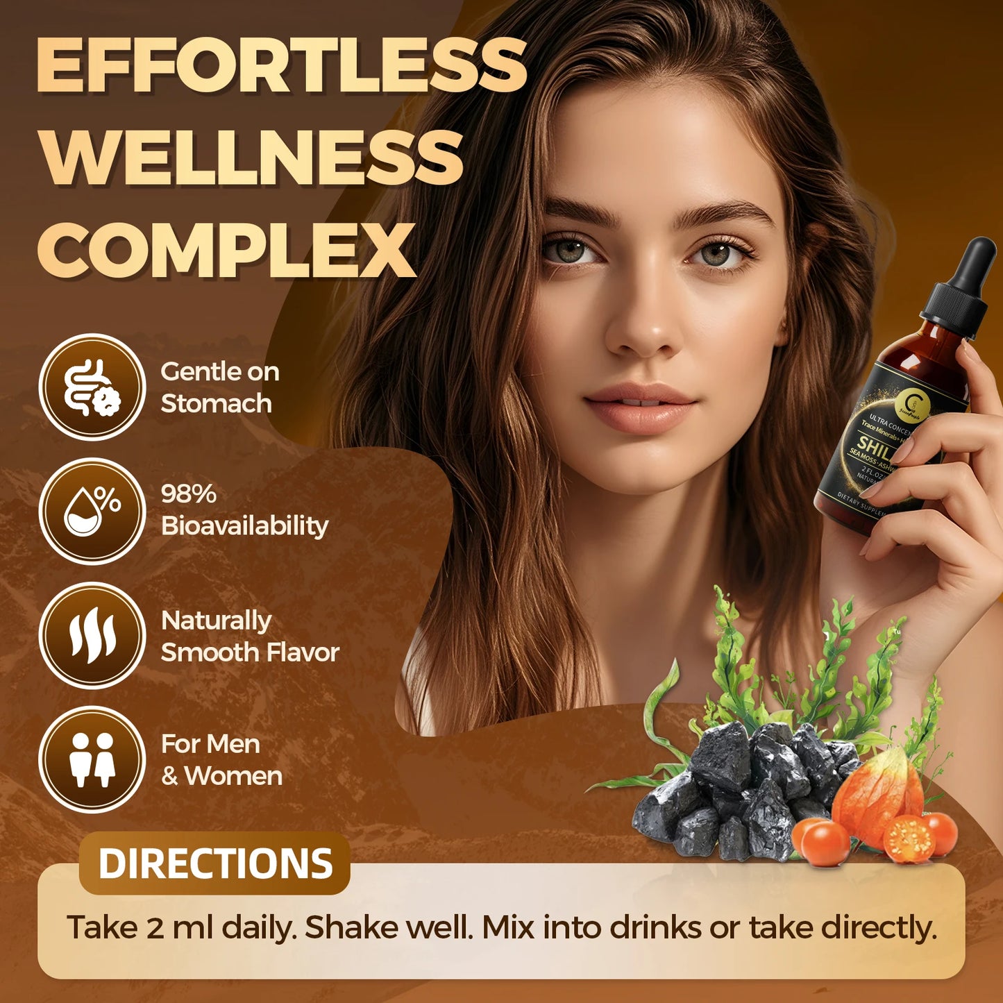 Shilajit Liquid Drops with Sea Moss, Ashwagandha, Maca, Moringa Liquid Vitamins for Women and Men -Trace Minerals+HerbalFusion