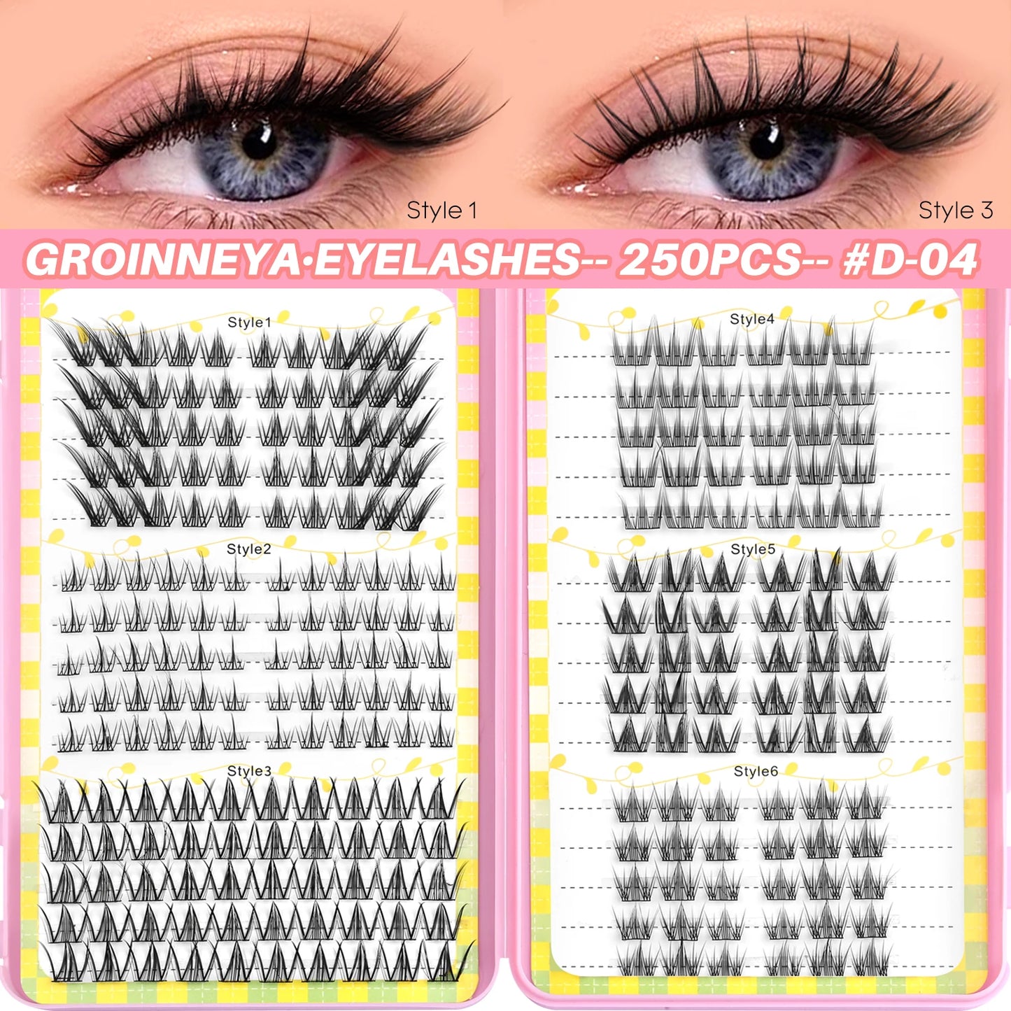 GROINNEYA Lash Clusters 30Rows DIY Natural Manga Eyelashes Mixed Tray Individual Lashes Natural Volume Eyelash Extension Makeup