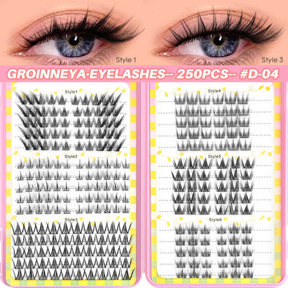 GROINNEYA Lash Clusters 30Rows DIY Natural Manga Eyelashes Mixed Tray Individual Lashes Natural Volume Eyelash Extension Makeup