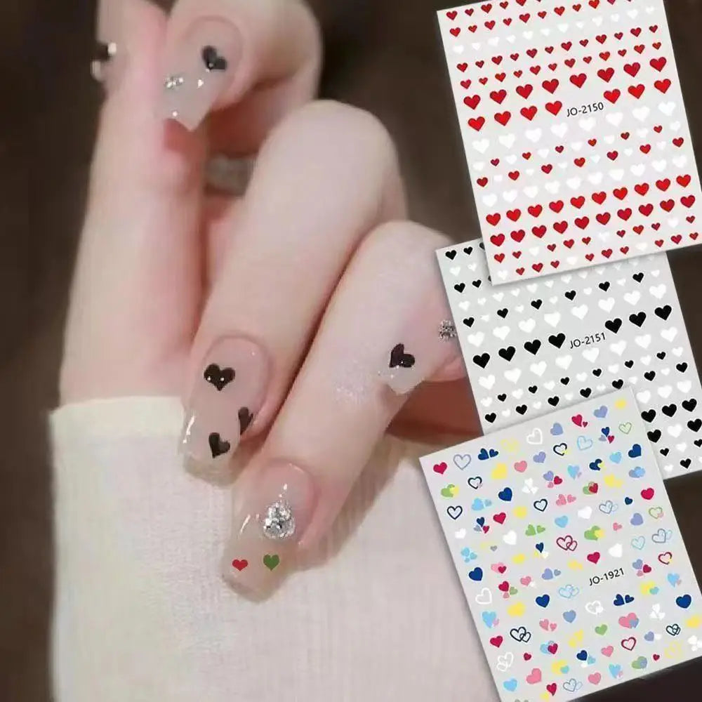 Nail Stickers 3D Love Heart Black White Love Valentine's Day Self-Adhesive Nail Art Decals for DIY Manicure Nail Decorations