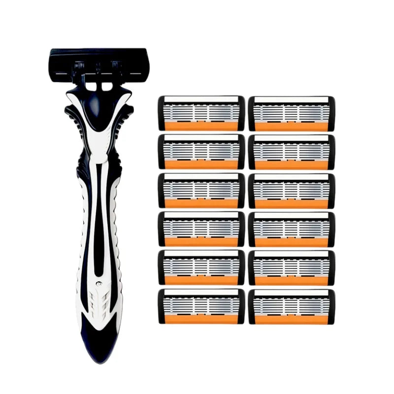 1 Handle + 3/6/12 Blades/ Men Women Manual Safety Razor 6-Layer Stainless Steel Hair Removal Shaving Replaceable Shaver Head