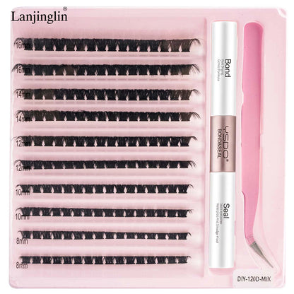 New 10Rows Individual Lashes Kit Natural Long DIY Cluster Eyelashes with Lash Bond and Seal Extension Kit Makeup Tools Faux Cils