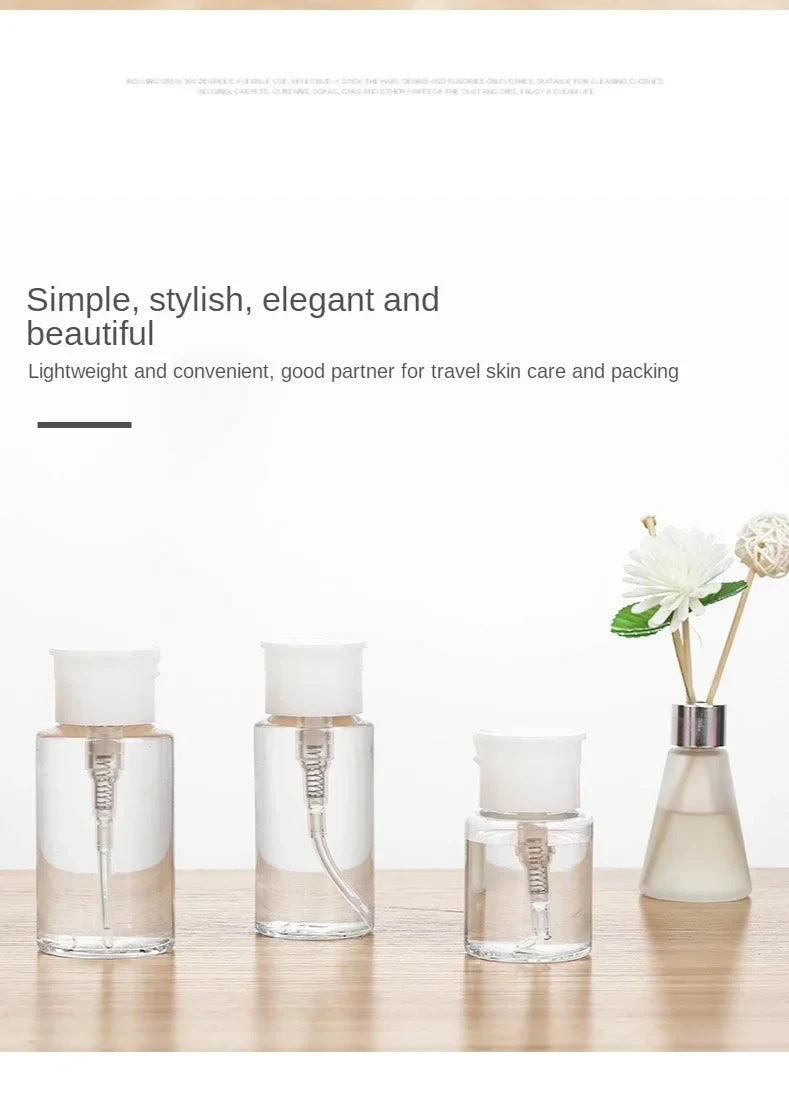 1/3pcsTransparent Pump Bottle Dispenser Push-Down Refillable Travel Bottle Set for Makeup Nail Polish Remover Cosmetic Organizer