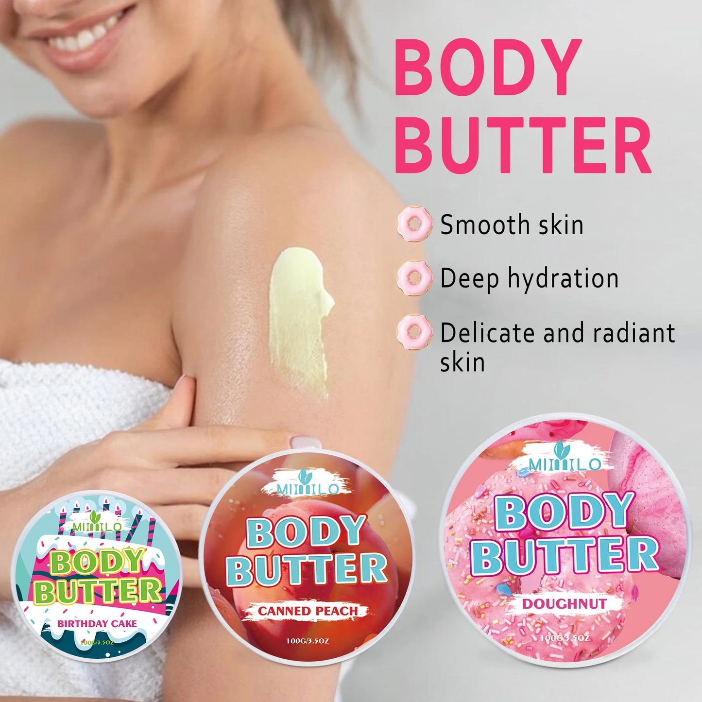 100g two bottles of body glaze - 8 flavors, daily nourishing and moisturizing - non-greasy, with storage bag