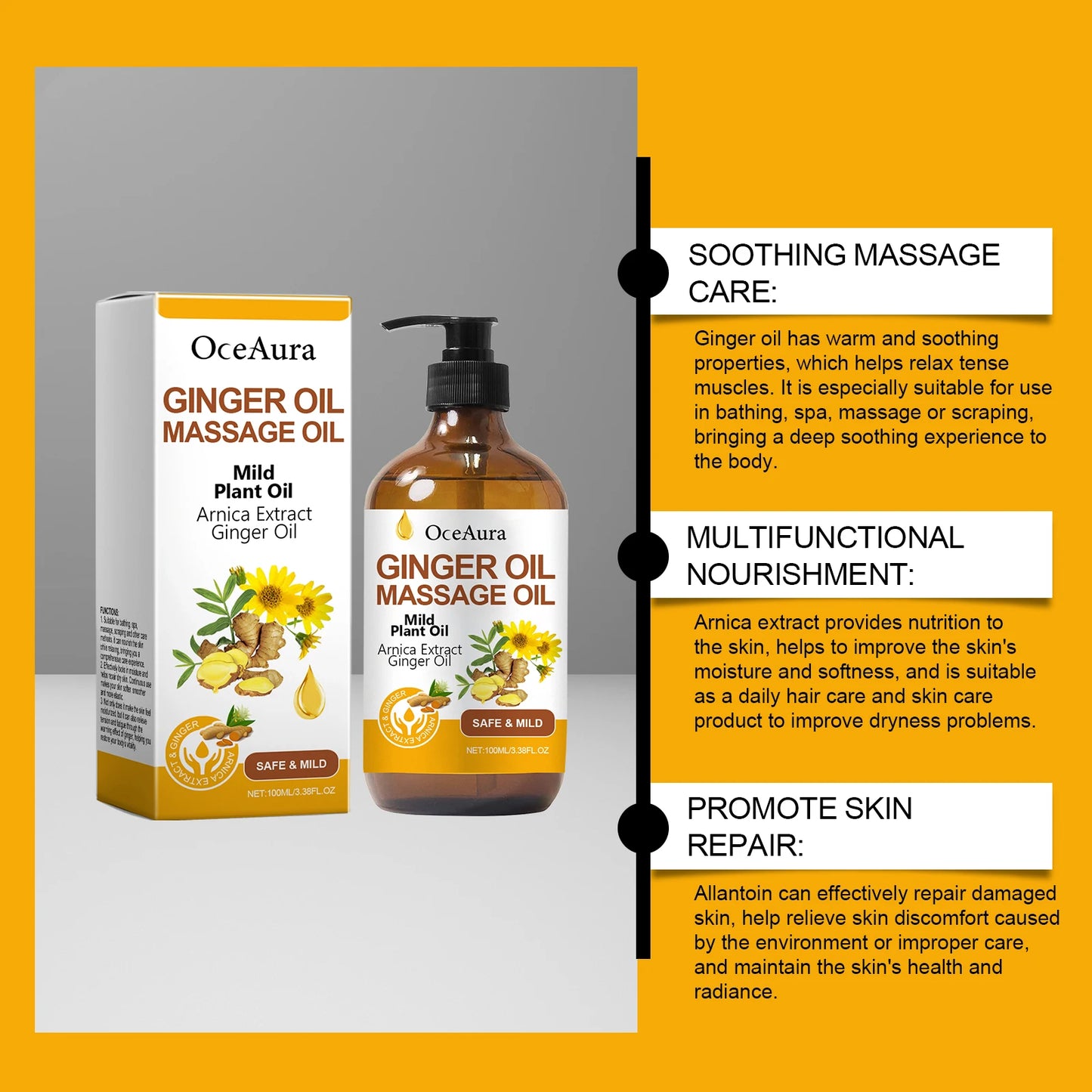 Body Relaxing Essential Oil Ginger Massage Oil Improve Rough Dry Skin Relieve Muscle Fatigue Body Nourishing Soft Care