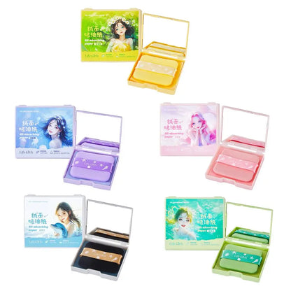 100pcs Matte Oil Blotting Papers with Powder Puff with  Case Mirror Portables Refreshing Facial Oil Blotting Sheets Paper Makeup