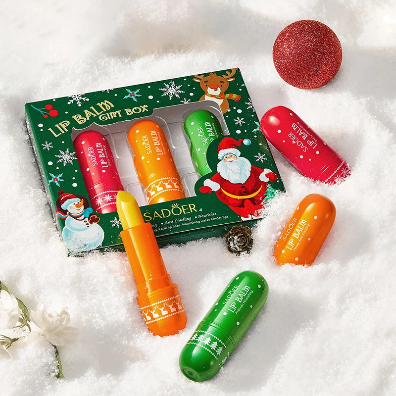 SADOER Christmas Moisturizing Lipstick Anti Cracking Hydrating Repair Nourishing Plump Lips Balm Plumper Skin Care