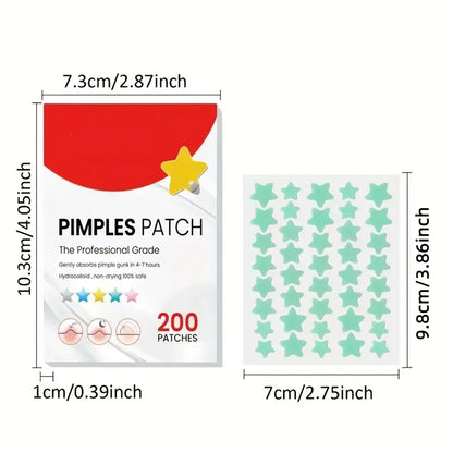 200PCS Star Facial Acne Patch Water Colloidal Acne Patch Multiple Sizes Absorbent Coverage Acne Patch, Gentle Skincare