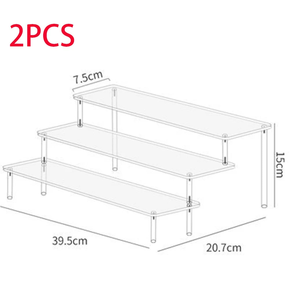 1-4 Tier Acrylic Display Stand Durable Display Rack For Cupcake Perfume Doll Transparent Trapezoidal Blind Box Storage Shelf