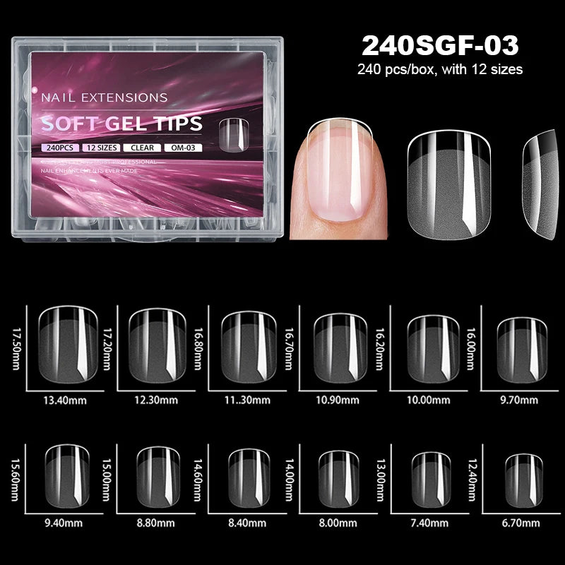 Luxury False Nail Tips Soft Gel Fingertip Semi-matte Capsules Almond French Coffin Full Cover Artificial Fake Nails Extension