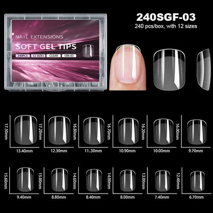 Luxury False Nail Tips Soft Gel Fingertip Semi-matte Capsules Almond French Coffin Full Cover Artificial Fake Nails Extension