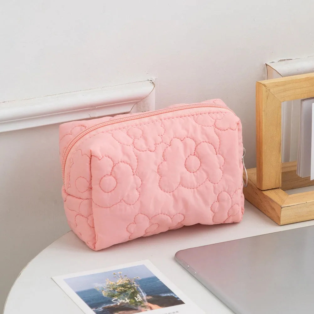 Trendy Large Capacity Corduroy Makeup Bag Travel Printed Toiletry Organizer Bag Makeup Brush Skincare Storage Bag for Women