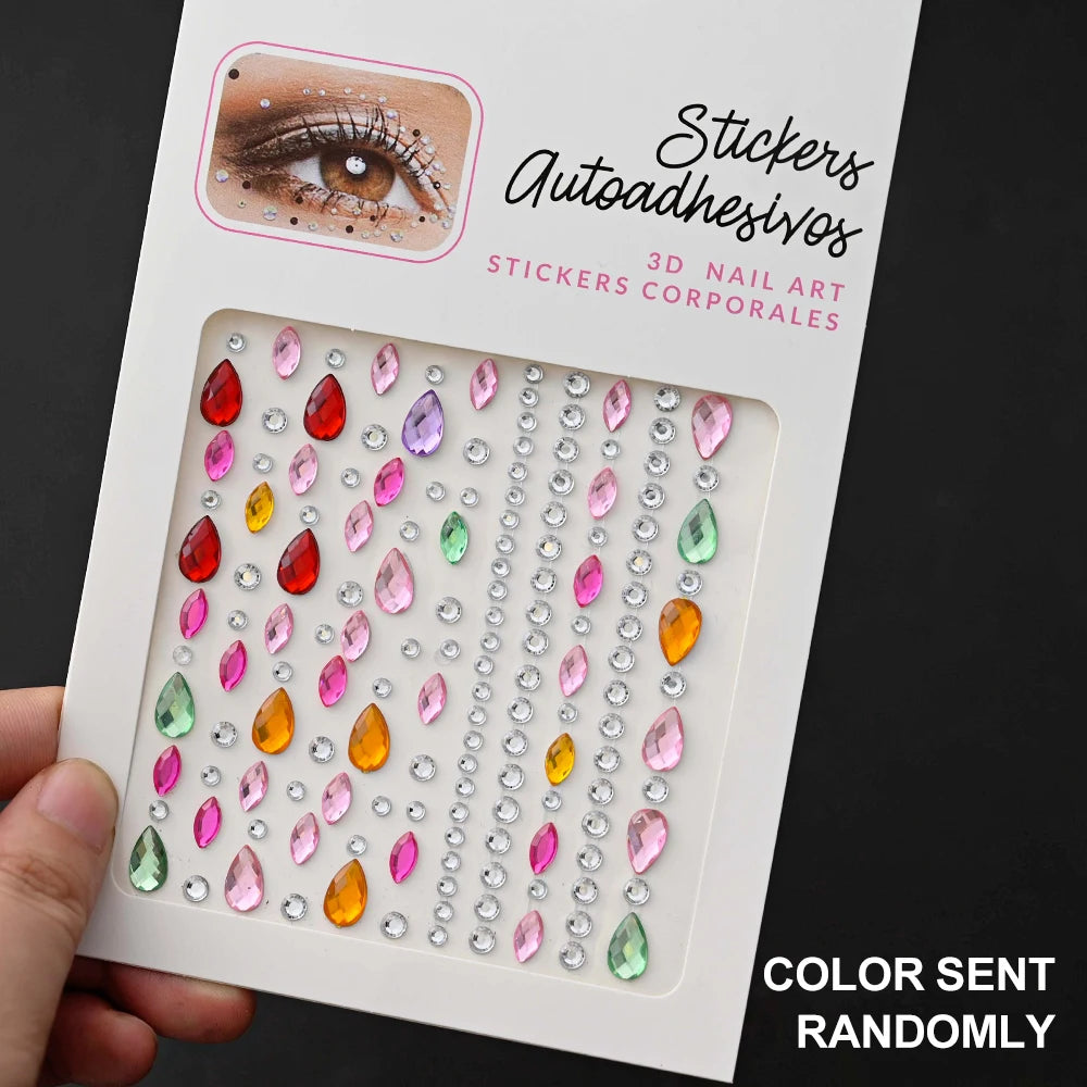 132/162/216/900pcs Coorful Diamonds Tattoos Stickers 3/4/5/6mm Face Rhinestones Tattoo for Party Body/Eye Makeup Gem Accessories