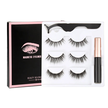 Hot 1/3Pairs Magnetic Eyelashes Soft False Lashes Repeated Use Mink Lashes Waterproof Liquid Eyeliner Tweezer Eyelash Makeup Set
