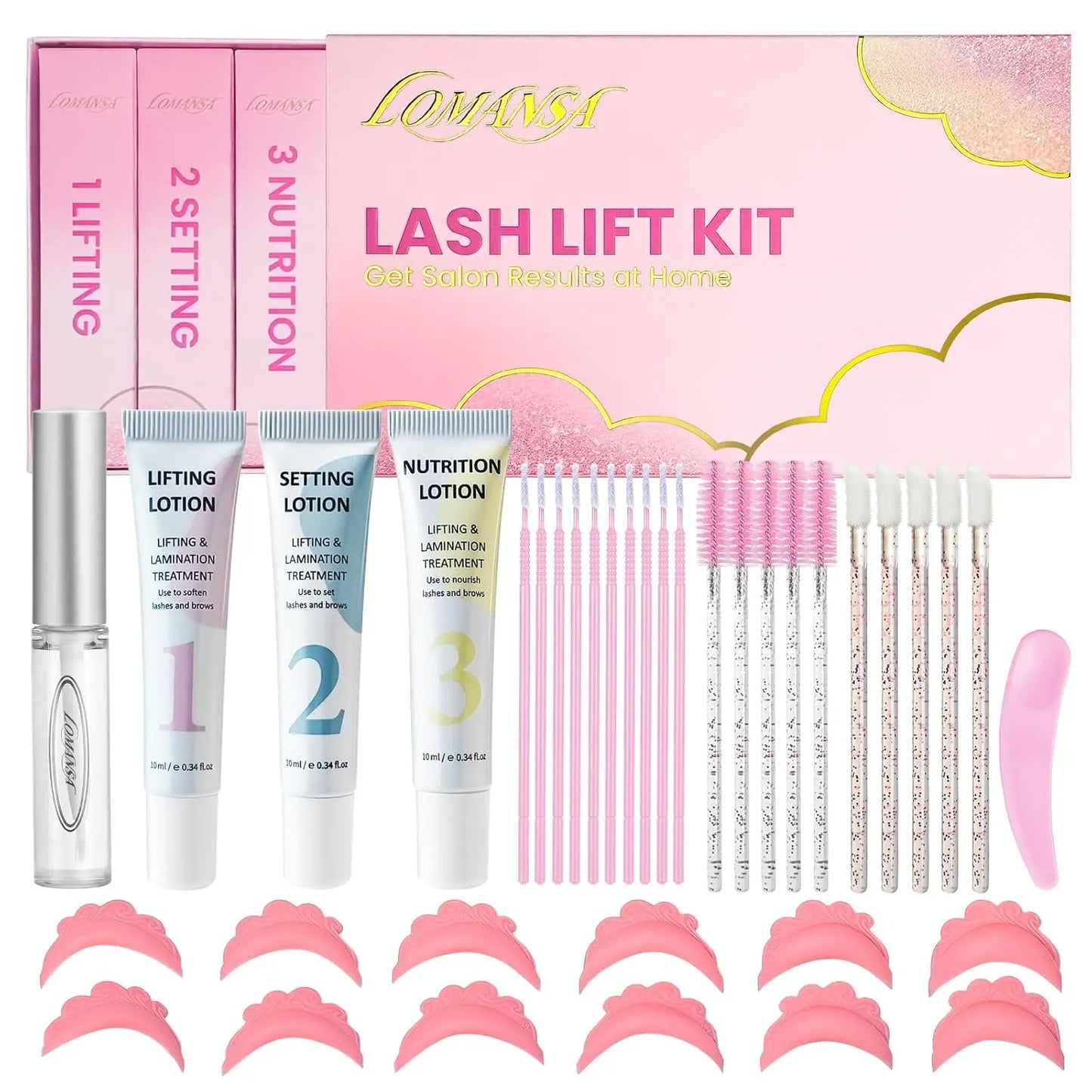 Lomansa New Brow Lift Perming Eyebrow Lifting Brow Lamination Kit Cling Film Nutrition Keratin Perming Lotion with Open Eyes Pad
