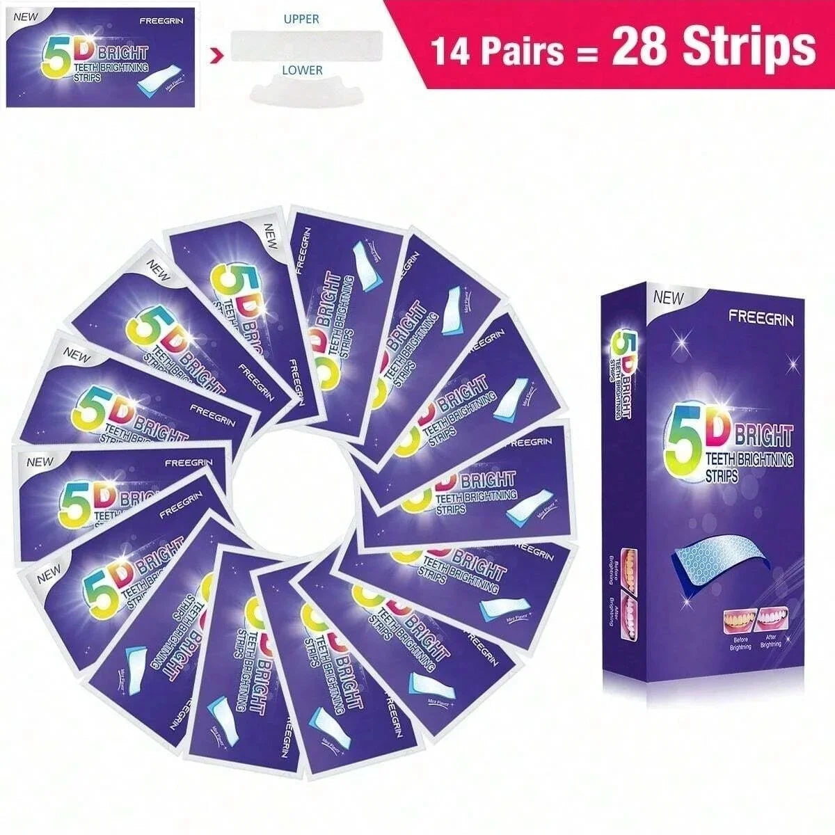 [ 5D ] Effective Teeth Whitening Strips Whitener Strips Teeth Whitener Helps Remove Yellow Teeth And Stains Teeth Stain Remover