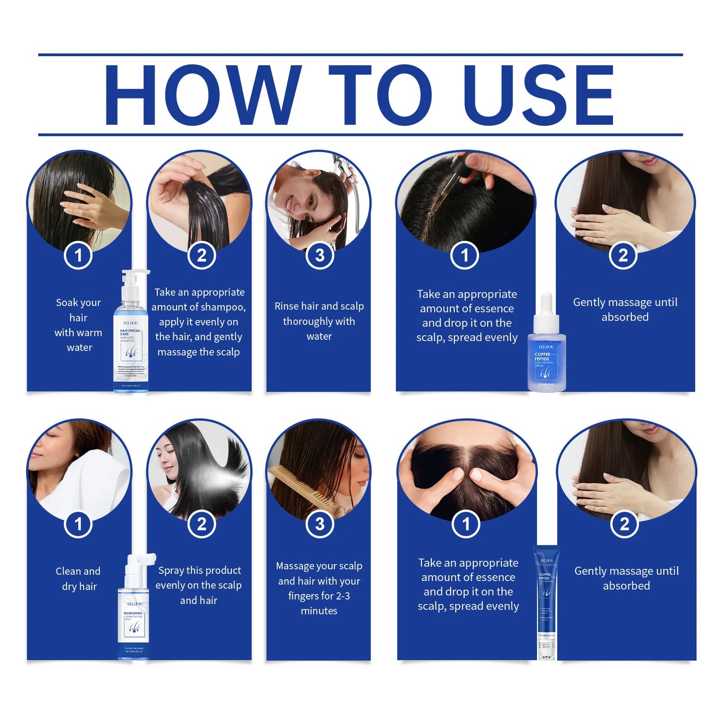 EELHOE Hair Care Set Blue Copper Peptide Serum Anti Hair Loss Treatment Damaged Hair Repair Copper Peptide Hair Growth Products