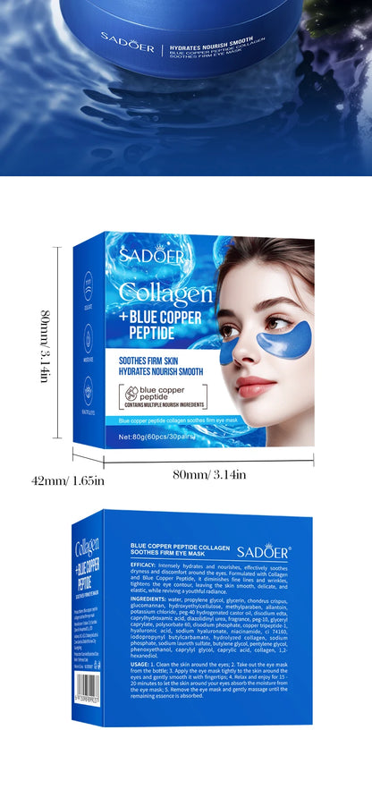 SADOER Collagen Eye Mask Caffeine Crystal Anti Dark Circles Eye Bag Remover Moisturizing Anti-aging Eye Patches Skin Eye Care