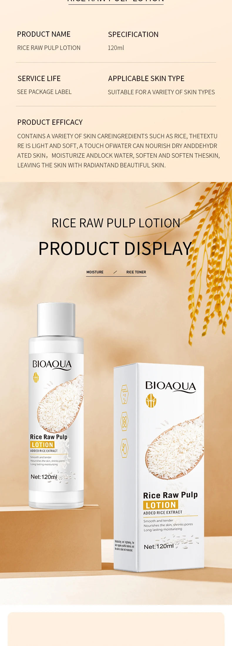BIOAQUA Whtie Rice Face Lotion Whitening Moisturizing Anti Wrinkles Anti Wrinkles Anti-Aging  Facial Serum Essence Skin Care