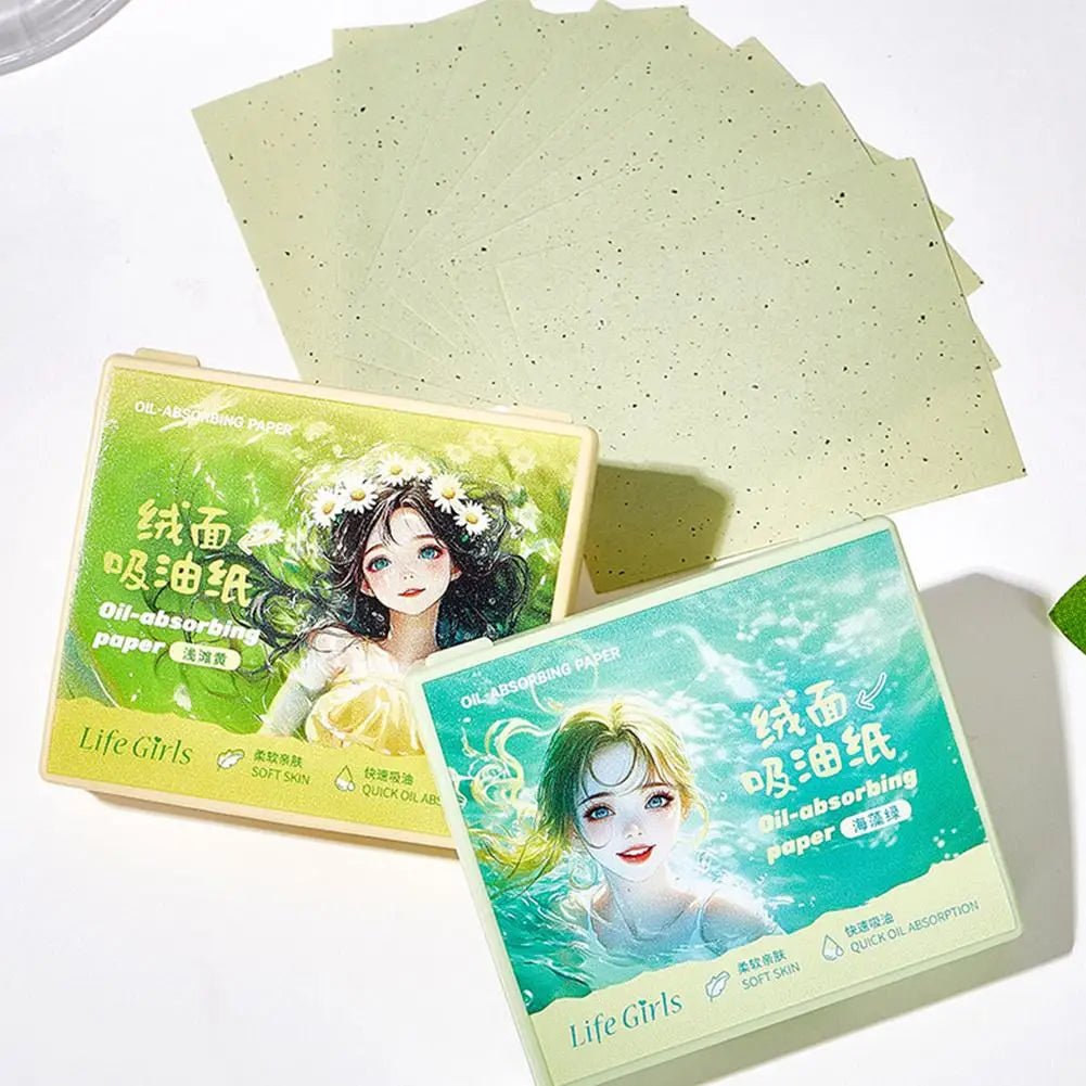 100pcs Matte Oil Blotting Papers with Powder Puff with  Case Mirror Portables Refreshing Facial Oil Blotting Sheets Paper Makeup