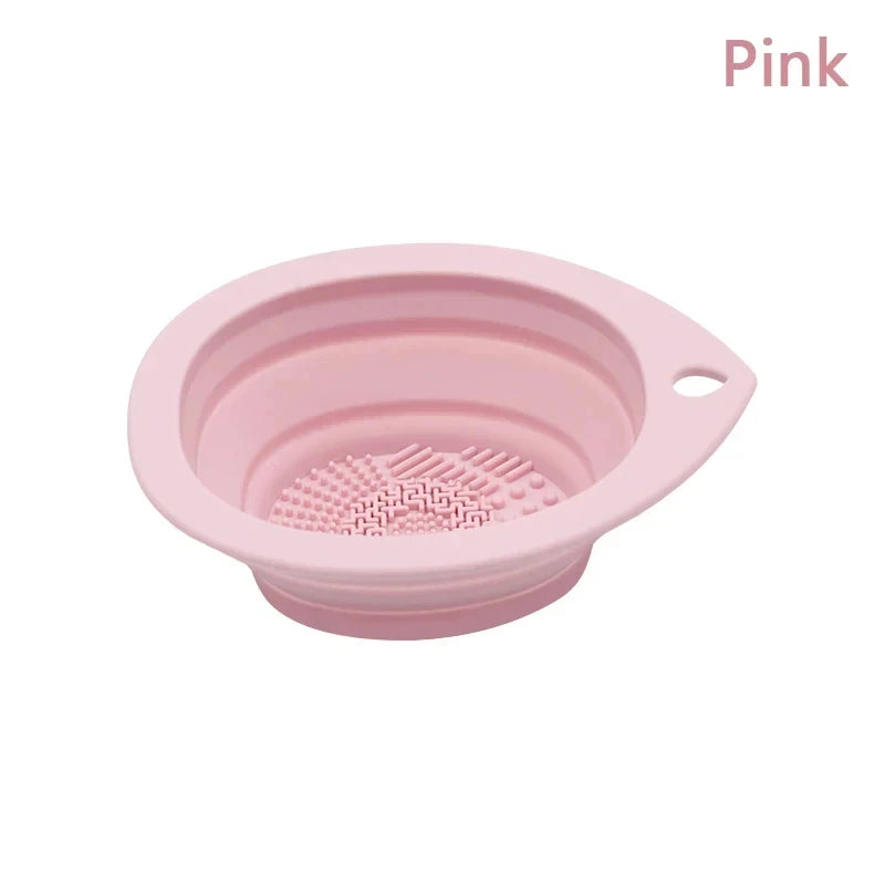 Multi-functional Silicone Makeup Brush Cleaning Bowl Powder Puff Beauty Washing Scrubber Pad with Folding Brush Holder