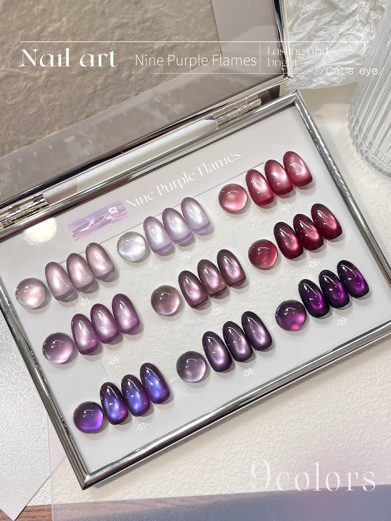 XEIJAYI 9Pcs 15ML Purple Cat Eye Nail Polish Gel Set UV Gel Soak Off Nail Magnetic Gel Polish Nail Art DlY For Salon At Home
