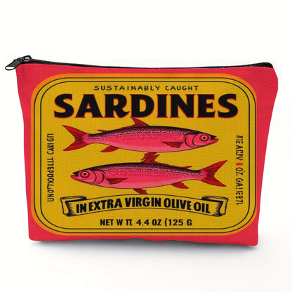 Lightweight & Durable Unisex Makeup Bag – Vintage Sardines Olive Oil Design