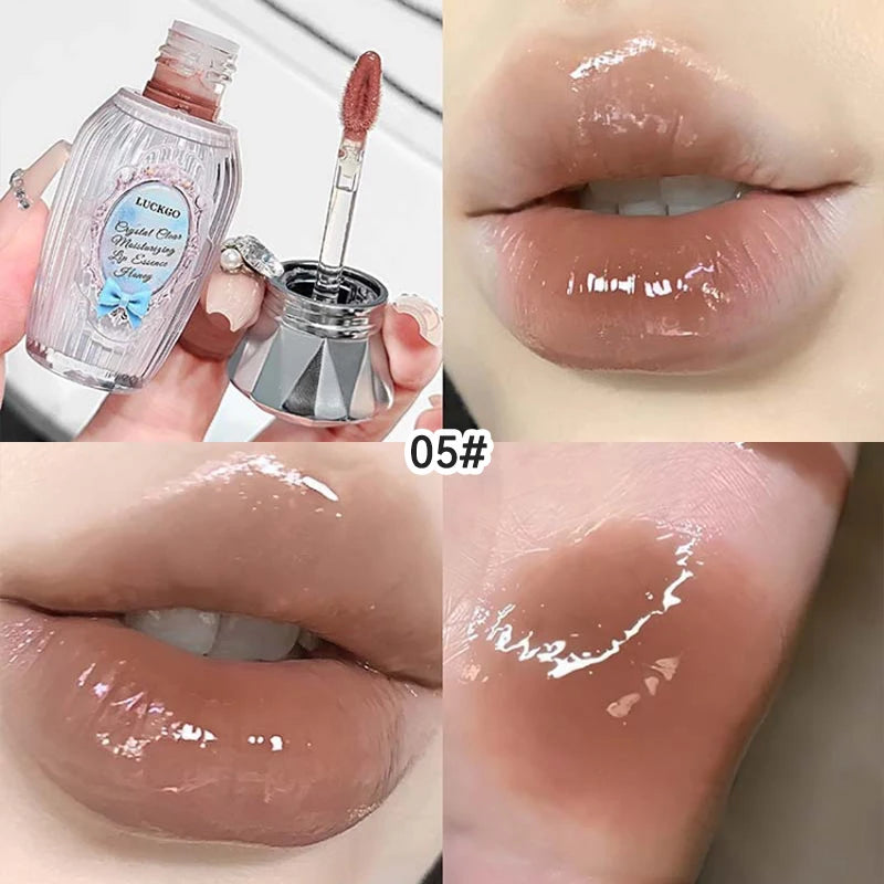 Lckgo Crystal Clear Moisture Lip Essence Gloss - Wrinkle Improvement Moisturizing Lip Balm, Mirror Gloss Lip Oil, Lipstick-Style Volume Lip Gloss
