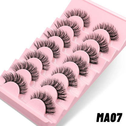GROINNEYA Manga Lashes 5/7 pairs Eyelashes 3D Natural False Lashes Fluffy Soft Cross Wispy Natural Eyelash Extension Makeup