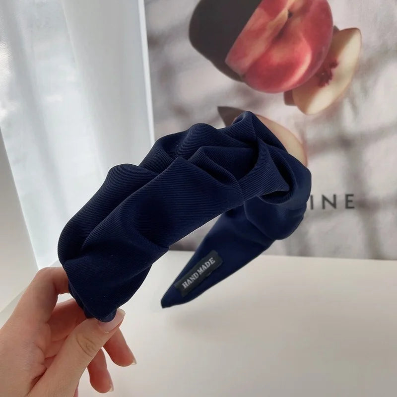 Korean Hair Accessories Solid Color Cotton Crumpled Women's Head Hoop Wide Bezel Makeup Hairbands for Ladies Headwear 2023 New