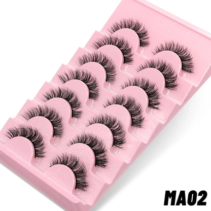 GROINNEYA Manga Lashes 5/7 pairs Eyelashes 3D Natural False Lashes Fluffy Soft Cross Wispy Natural Eyelash Extension Makeup