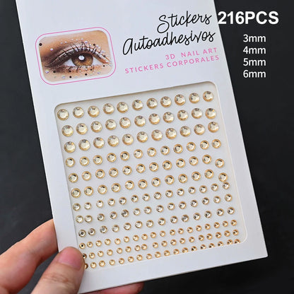 132/162/216/900pcs Coorful Diamonds Tattoos Stickers 3/4/5/6mm Face Rhinestones Tattoo for Party Body/Eye Makeup Gem Accessories